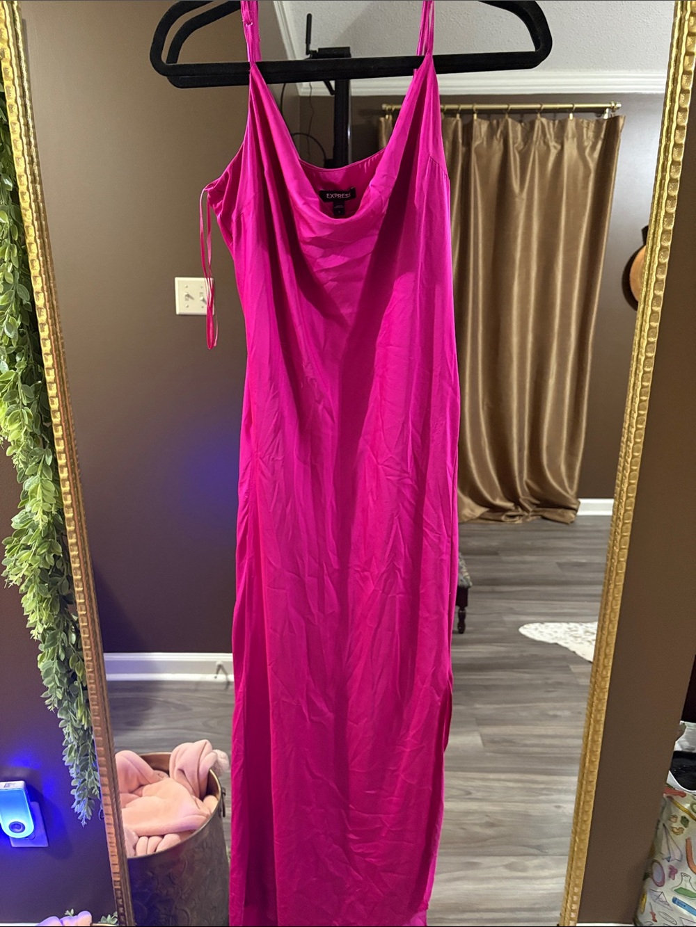 Express Hot Pink Maxi Slip Dress with Cowl Neck - Picture 4 of 5